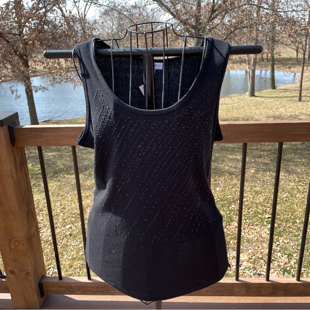 Women's XL Dressy Black Tank Top Sequins Beads NWT